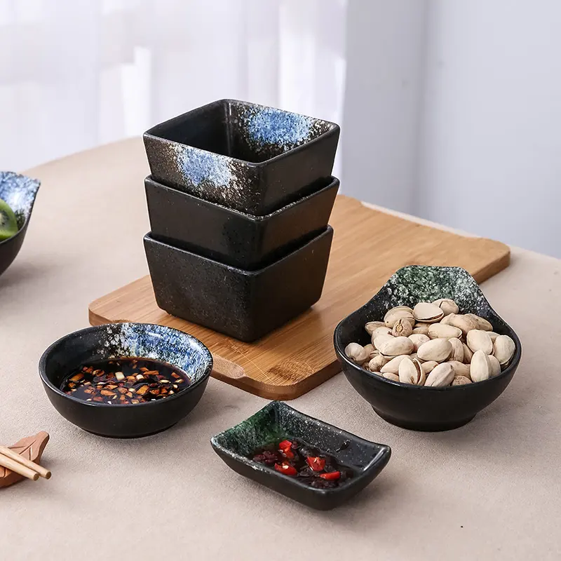 Japanese Ceramic Seasoning Dish Creative Snack Dish Vintage Dip Dish Vinegar Dish Soy Sauce Dish Bowl with Handle Tableware