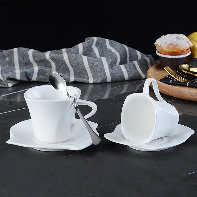 European Style Creative Coffee Cup Set Ceramic Cup Household Small Cup White Simple Ceramic Creative Milk Tea Cup and Saucer