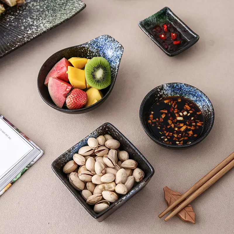 Japanese Ceramic Seasoning Dish Creative Snack Dish Vintage Dip Dish Vinegar Dish Soy Sauce Dish Bowl with Handle Tableware