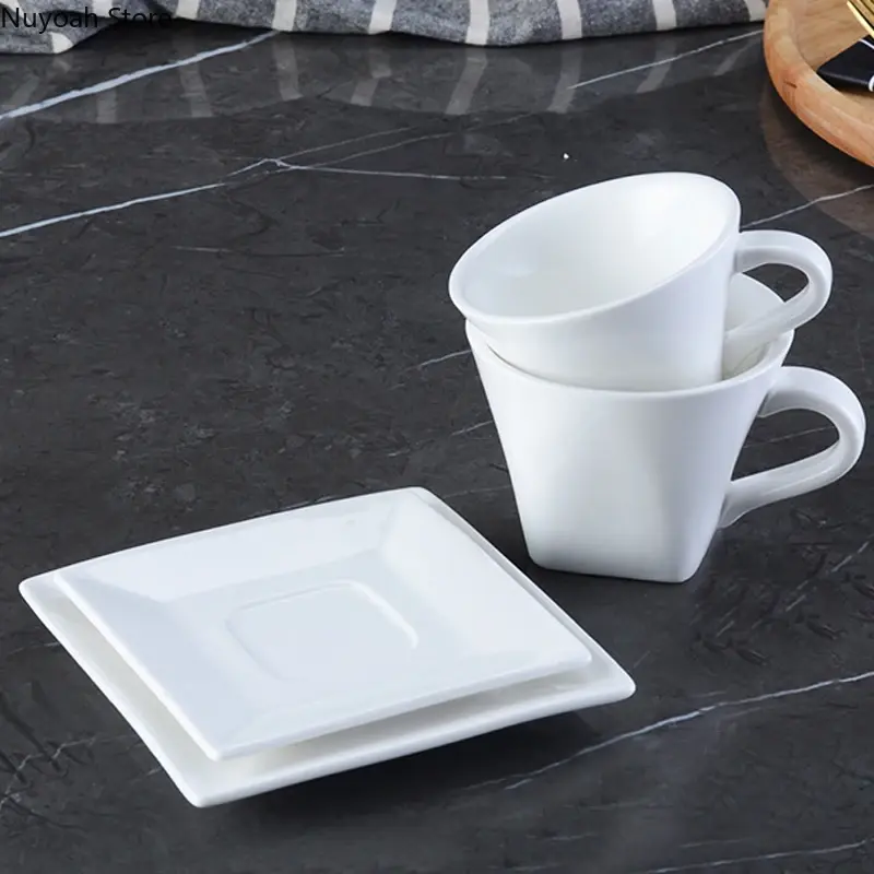 European Style Creative Coffee Cup Set Ceramic Cup Household Small Cup White Simple Ceramic Creative Milk Tea Cup and Saucer