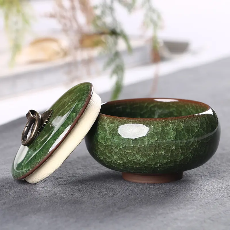 Tea Jar Color Crack Ceramic Tea Jar Storage Tank Portable Delicate Small Tea Box Portable Mini Storage Box Home Decoration