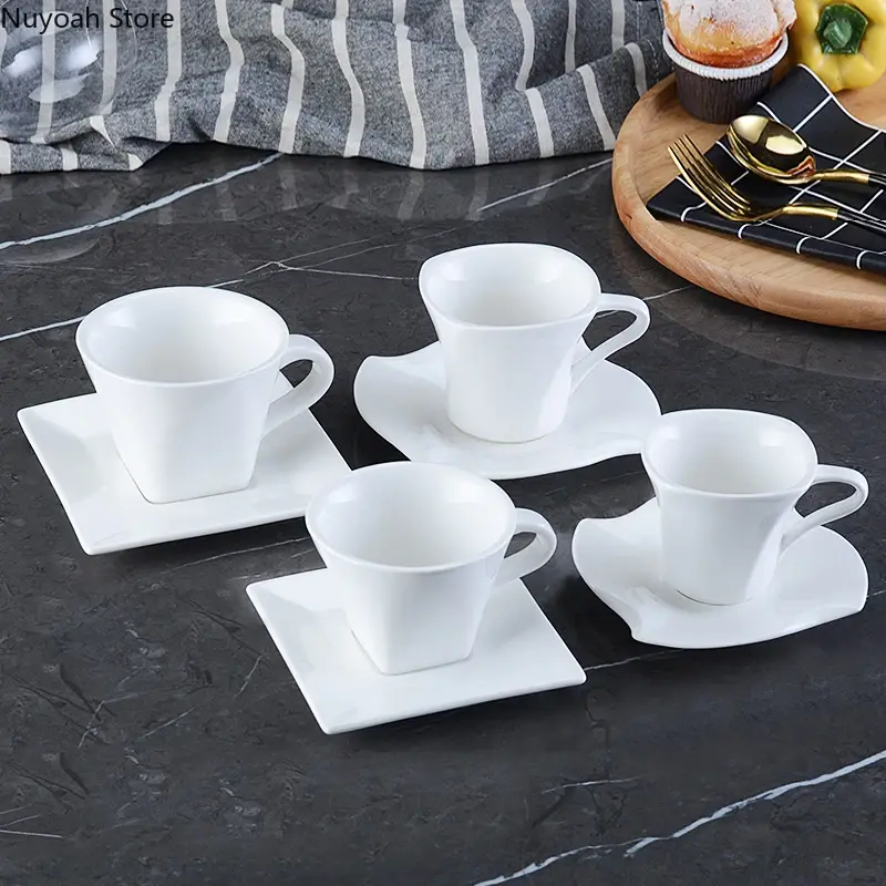 European Style Creative Coffee Cup Set Ceramic Cup Household Small Cup White Simple Ceramic Creative Milk Tea Cup and Saucer