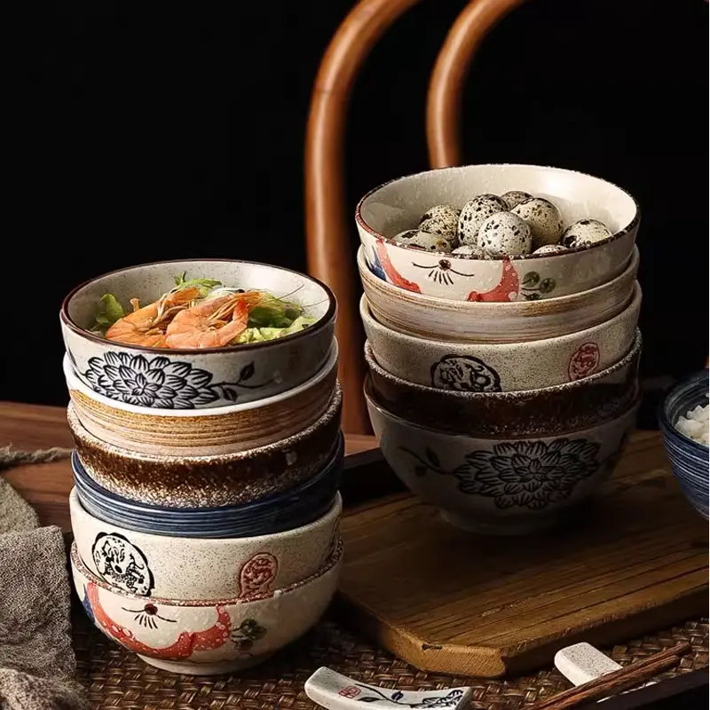 Japanese Retro Ceramic Bowls Dip Bowls of Plants and Flowers, Snacks Fruit and Ceramic Bowls Kitchen Utensils Table Decorations