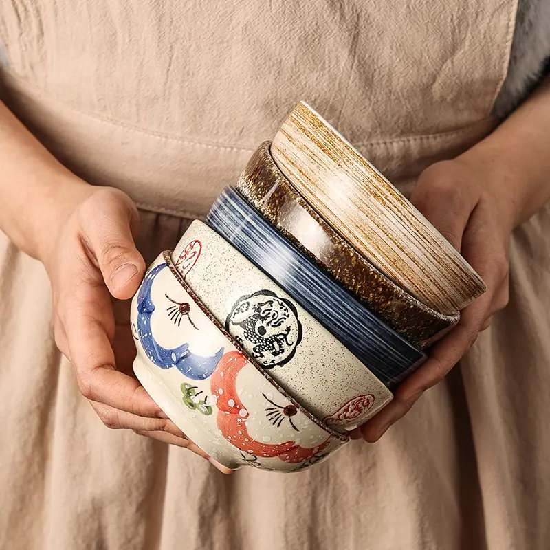Japanese Retro Ceramic Bowls Dip Bowls of Plants and Flowers, Snacks Fruit and Ceramic Bowls Kitchen Utensils Table Decorations