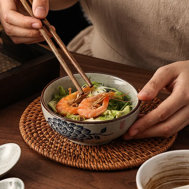Japanese Retro Ceramic Bowls Dip Bowls of Plants and Flowers, Snacks Fruit and Ceramic Bowls Kitchen Utensils Table Decorations