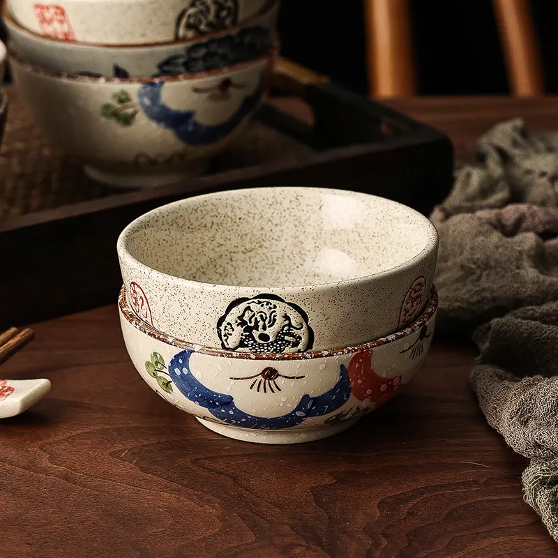 Japanese Retro Ceramic Bowls Dip Bowls of Plants and Flowers, Snacks Fruit and Ceramic Bowls Kitchen Utensils Table Decorations
