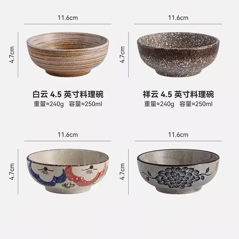 Japanese Retro Ceramic Bowls Dip Bowls of Plants and Flowers, Snacks Fruit and Ceramic Bowls Kitchen Utensils Table Decorations