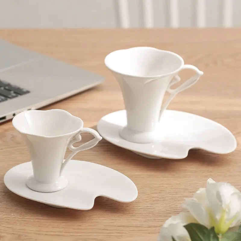 European Style Pure White Coffee Cup Dish Classic White Ceramic Home New Bone Ceramic Cup Flower Cup Home Decoration Ceramic Mug
