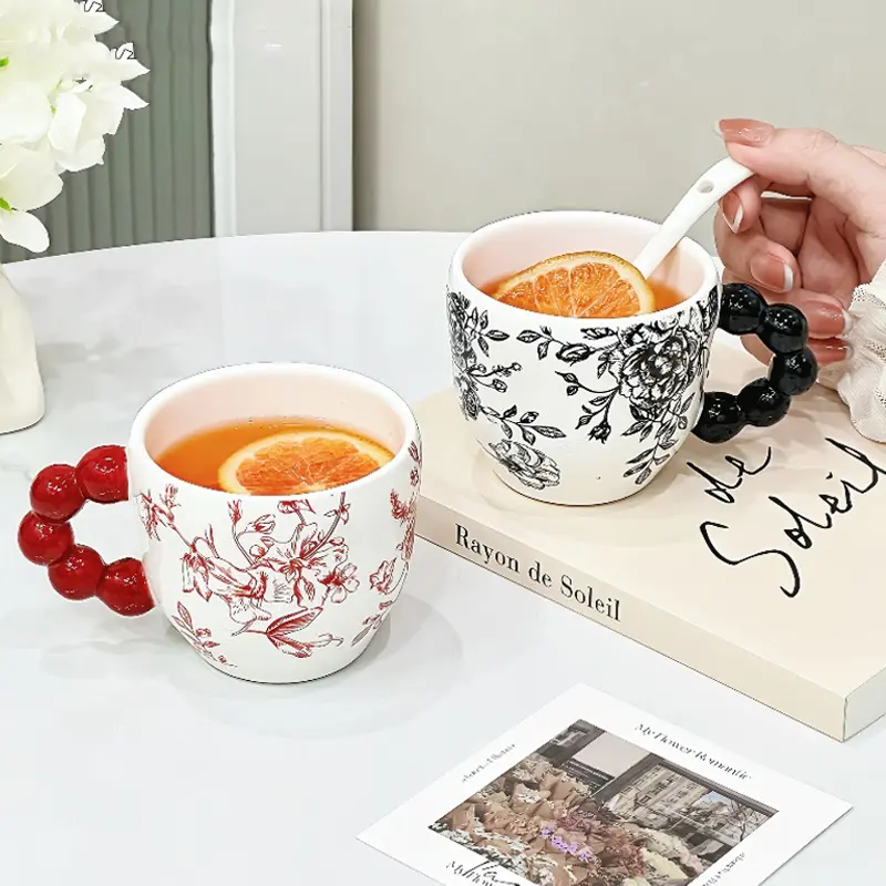 Retro Flowery Creative Ceramic Mug Home Cup Office Coffee Cup Breakfast Afternoon Tea Cup Living Room Desktop Drinking Utensils