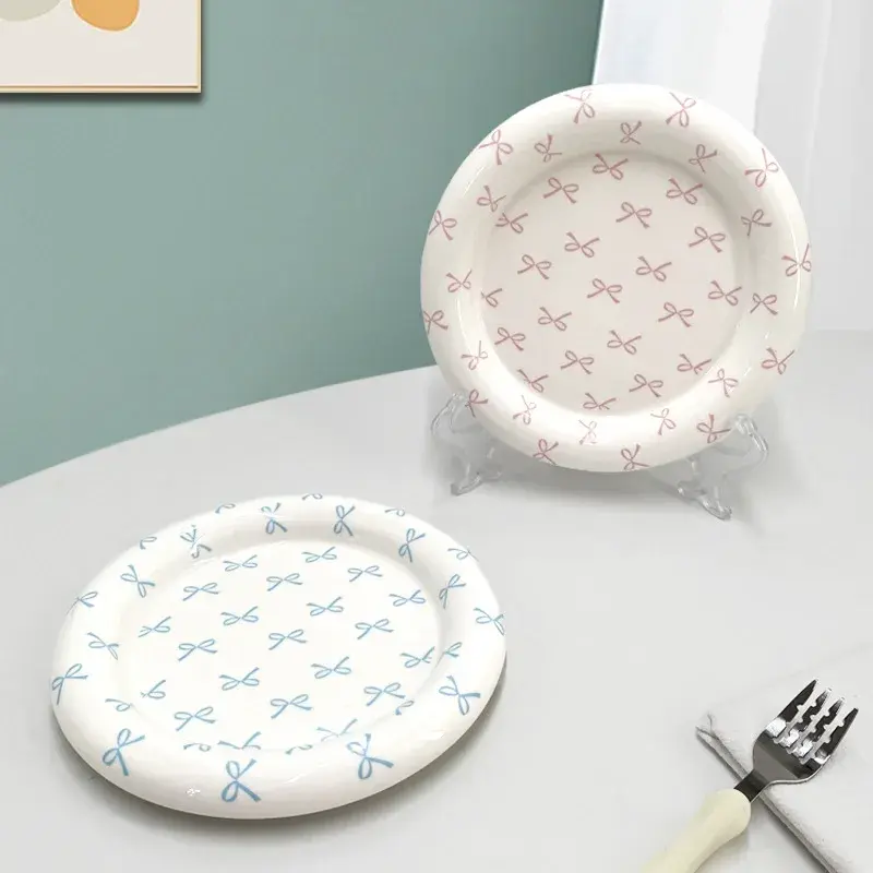 Round Thick-edged Ceramic Plate Creative Steak Western Plate Nordic Tableware Ceramic Plate Main Dish Kitchen Utensils Tray