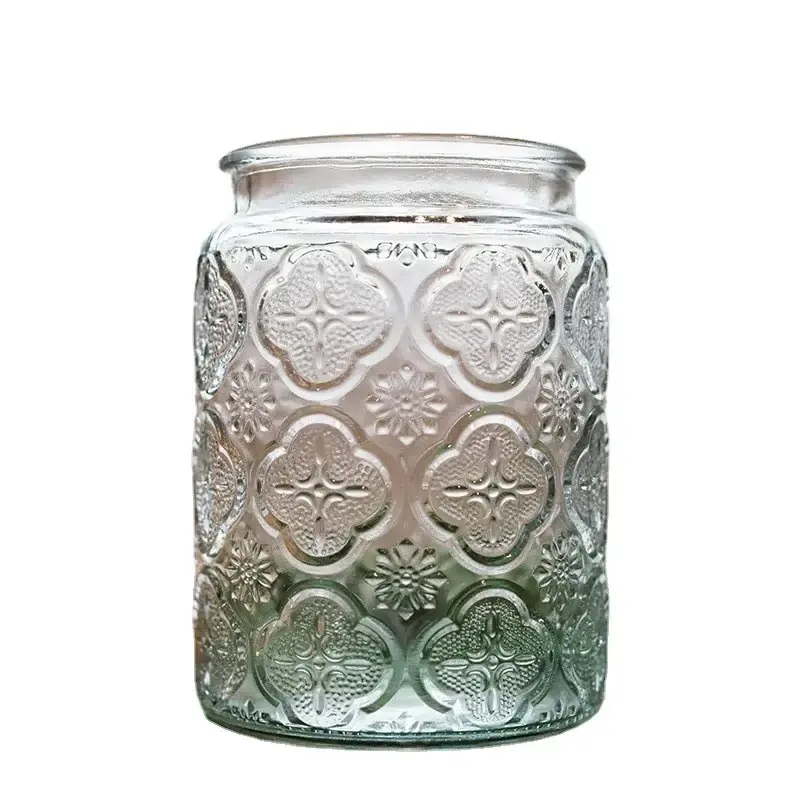 Household Embossed Candy Bottle Snack Storage Jar Food Storage Glass Sealed Bottle Round Wooden Lid Tea Jar Glass Container