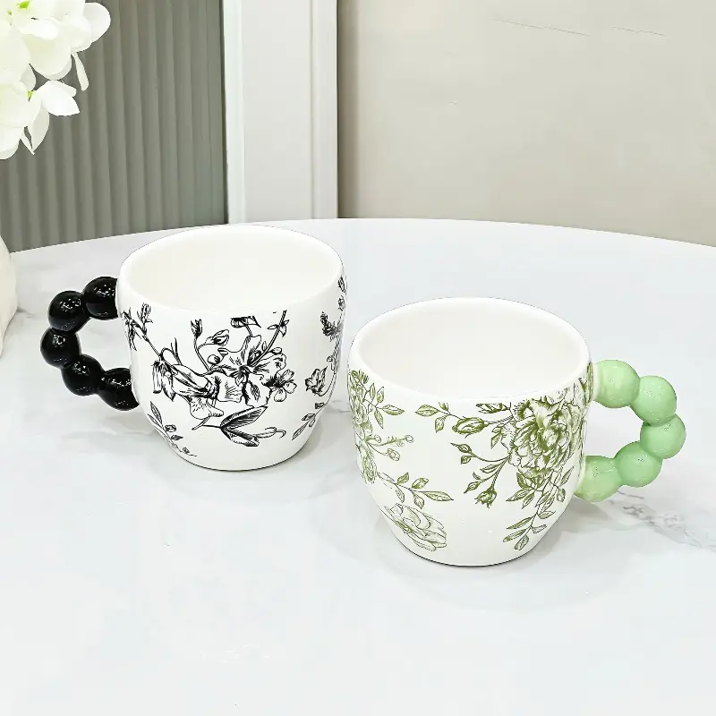 Retro Flowery Creative Ceramic Mug Home Cup Office Coffee Cup Breakfast Afternoon Tea Cup Living Room Desktop Drinking Utensils