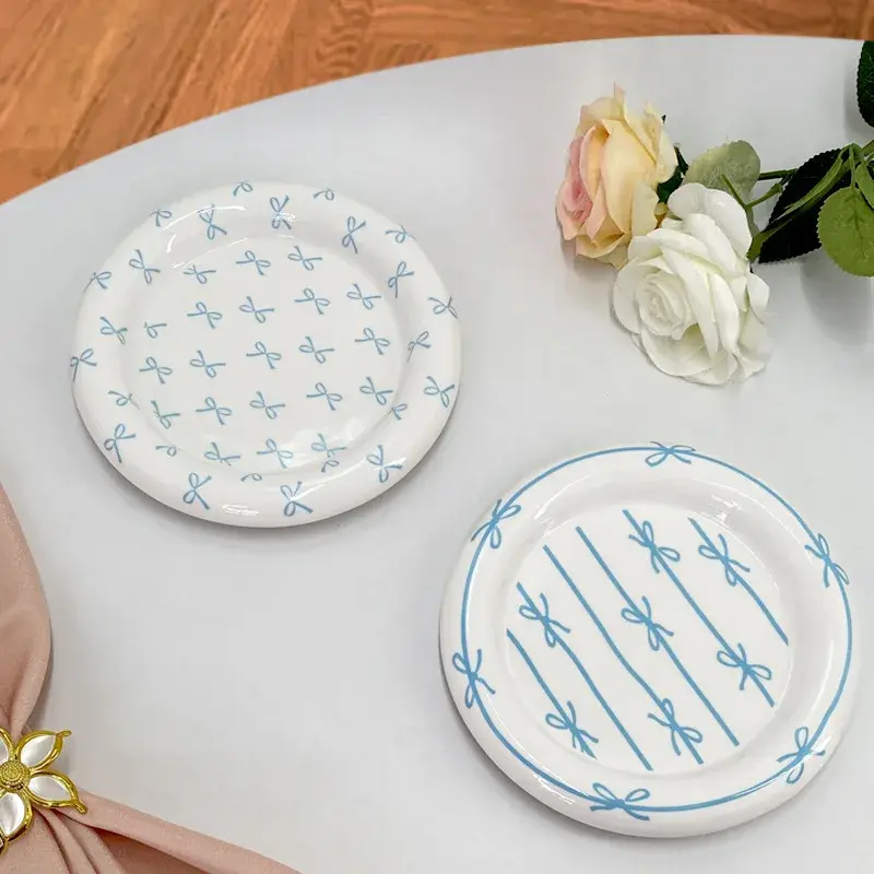 Round Thick-edged Ceramic Plate Creative Steak Western Plate Nordic Tableware Ceramic Plate Main Dish Kitchen Utensils Tray