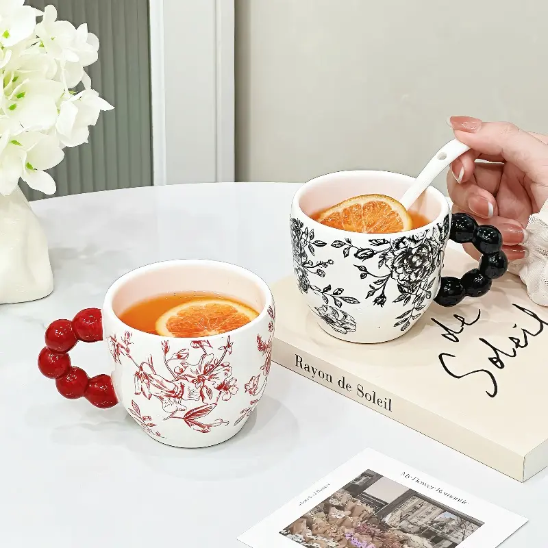 Retro Flowery Creative Ceramic Mug Home Cup Office Coffee Cup Breakfast Afternoon Tea Cup Living Room Desktop Drinking Utensils