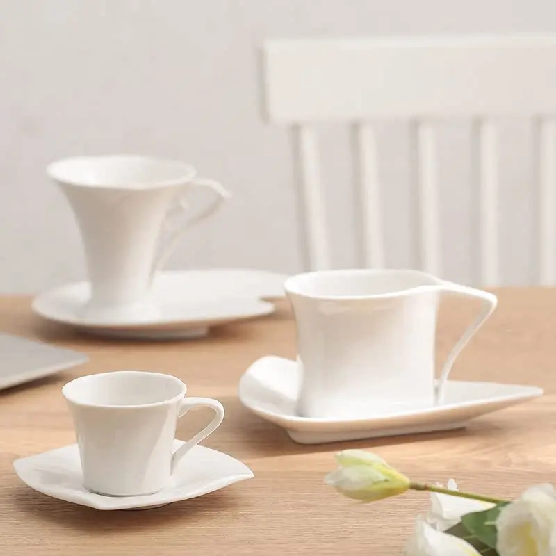 European Style Pure White Coffee Cup Dish Classic White Ceramic Home New Bone Ceramic Cup Flower Cup Home Decoration Ceramic Mug