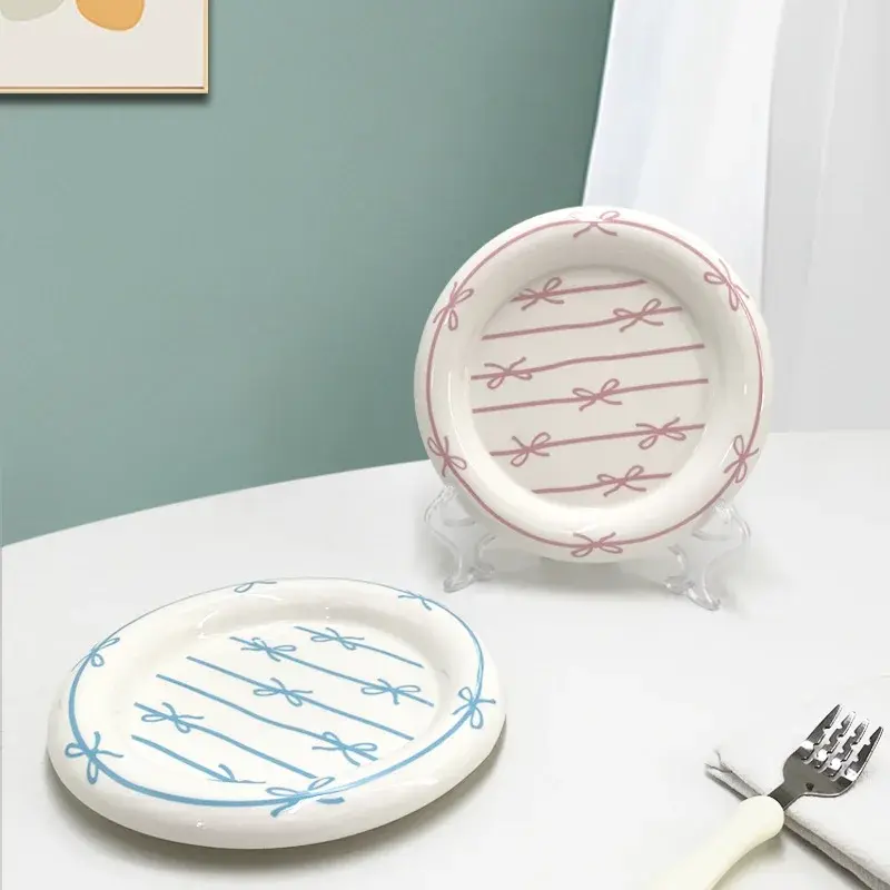 Round Thick-edged Ceramic Plate Creative Steak Western Plate Nordic Tableware Ceramic Plate Main Dish Kitchen Utensils Tray