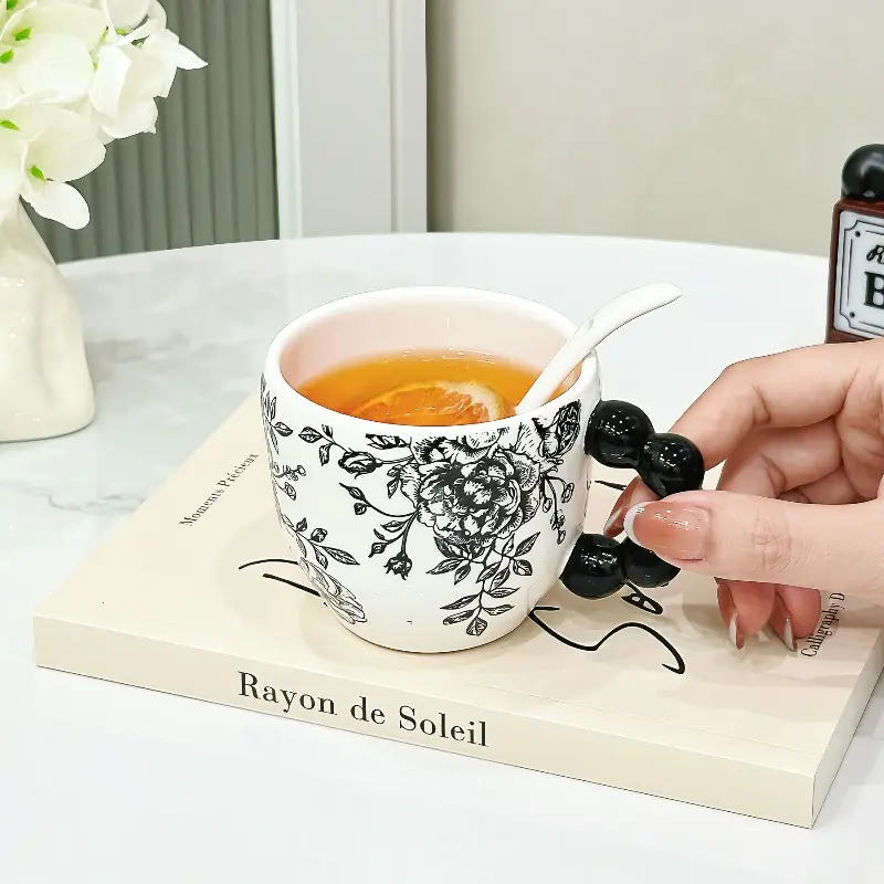Retro Flowery Creative Ceramic Mug Home Cup Office Coffee Cup Breakfast Afternoon Tea Cup Living Room Desktop Drinking Utensils