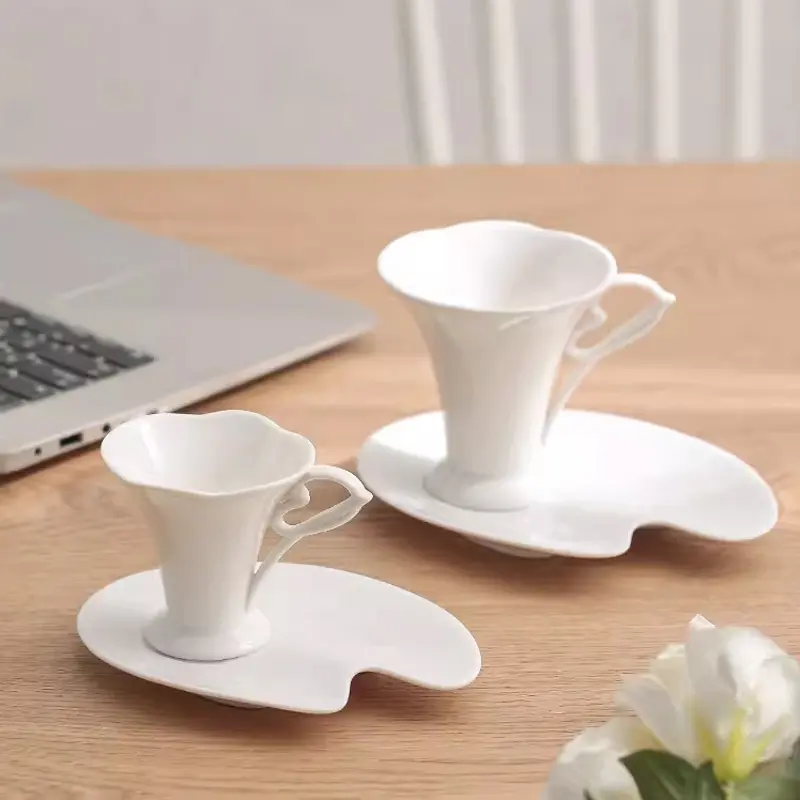 European Style Pure White Coffee Cup Dish Classic White Ceramic Home New Bone Ceramic Cup Flower Cup Home Decoration Ceramic Mug