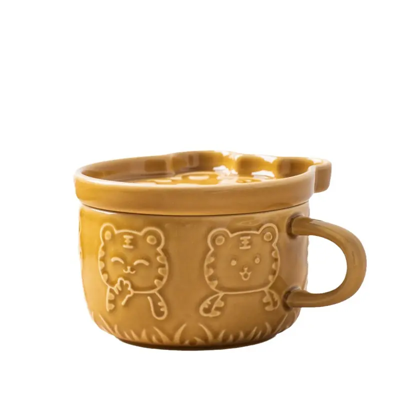 European Cartoon Animal Ceramic Coffee Cup with Lid Mug Couple Coffee Cup Breakfast Milk Cup Children's Gifts Home Decoration