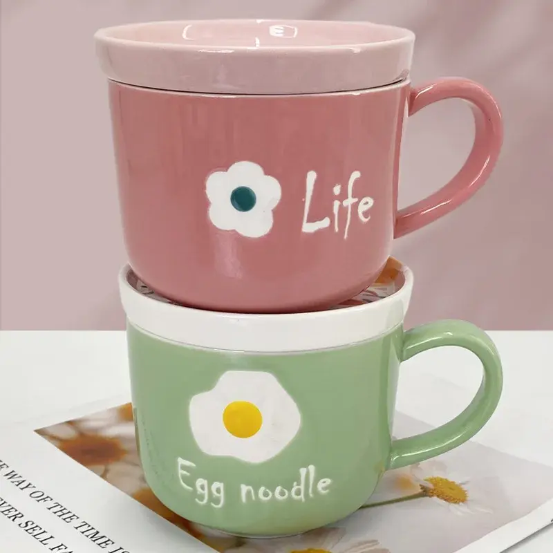 Cartoon Animal Ceramic Coffee Cup Childrens Gift Mug with Lid Couple Coffee Cup Continental Breakfast Milk Cup Ceramic Cup