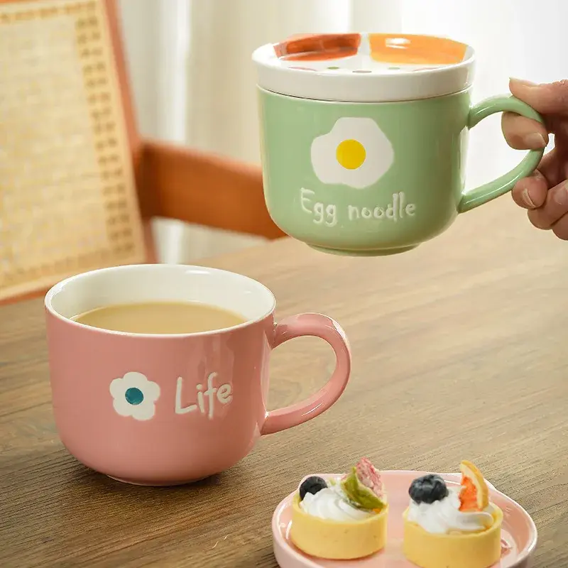 Cartoon Animal Ceramic Coffee Cup Childrens Gift Mug with Lid Couple Coffee Cup Continental Breakfast Milk Cup Ceramic Cup