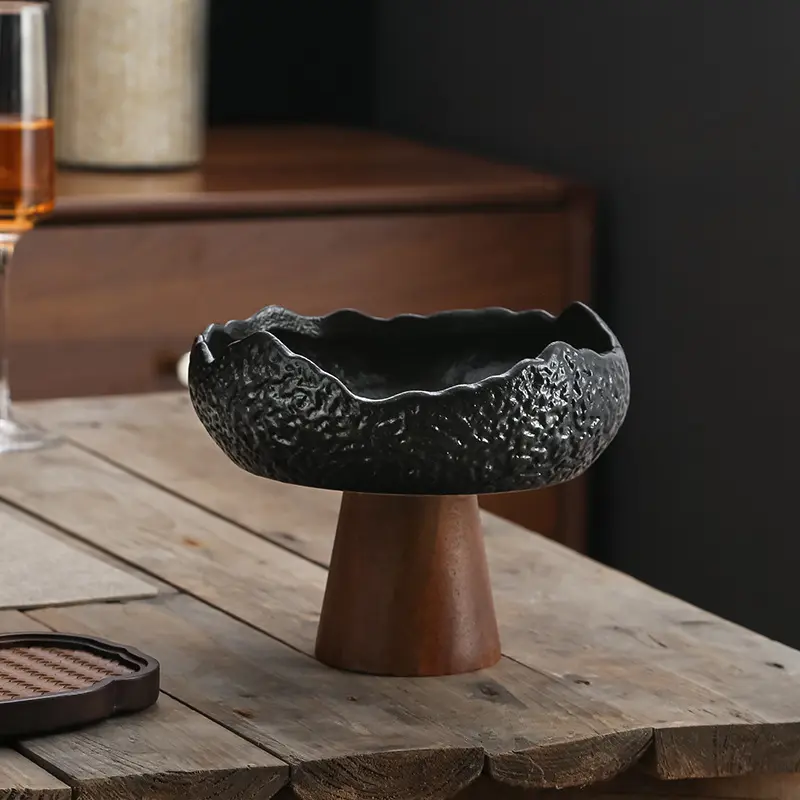 Stone Grain Ceramic Irregular Goblet Creative Shaped Ceramic Fruit Snack Salad Bowl Senior Hotel Tableware Table Decoration