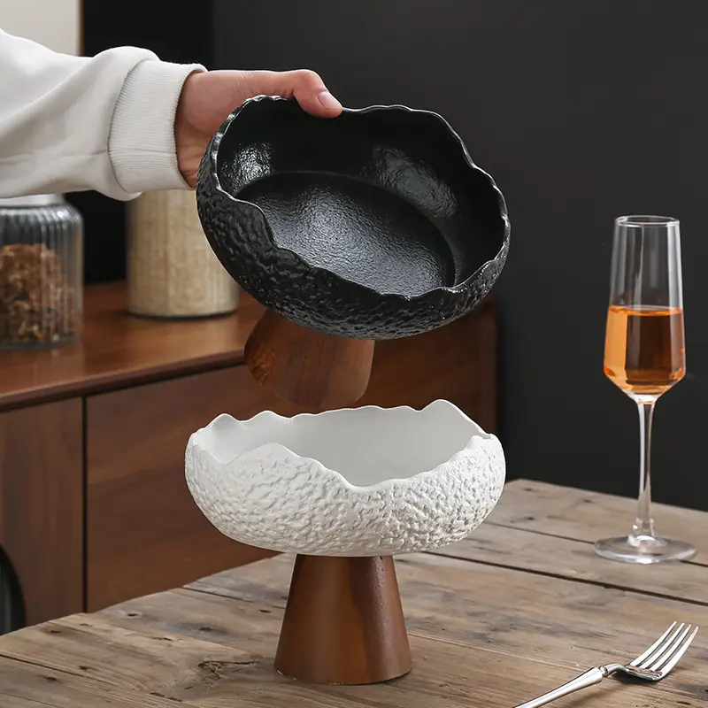 Stone Grain Ceramic Irregular Goblet Creative Shaped Ceramic Fruit Snack Salad Bowl Senior Hotel Tableware Table Decoration