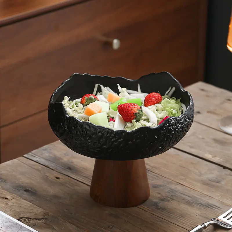 Stone Grain Ceramic Irregular Goblet Creative Shaped Ceramic Fruit Snack Salad Bowl Senior Hotel Tableware Table Decoration