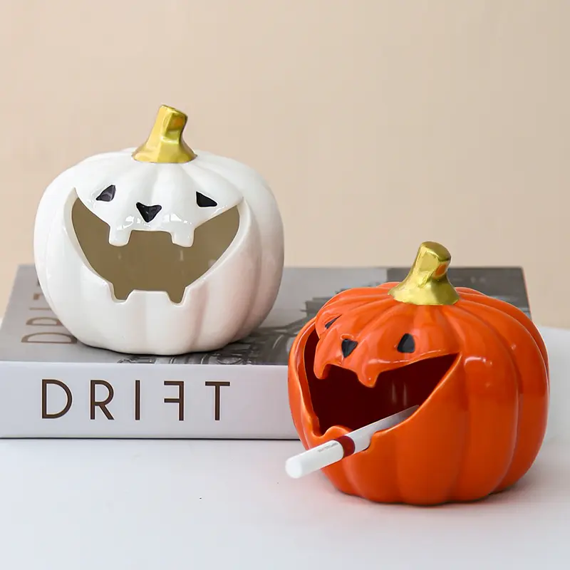 American Creative Pumpkin Head Cute Halloween Ashtray Home Living Room Fly Ash-proof American Ornaments Ceramic Pumpkin Ashtray