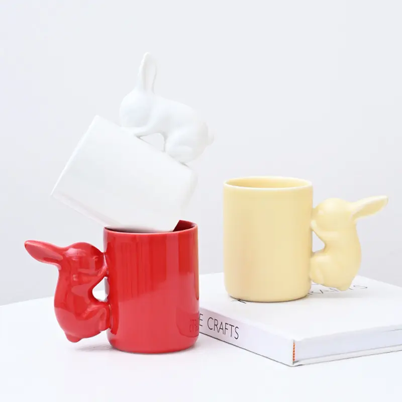Cute Rabbit Handle Coffee Cup Ceramic Cartoon Animal Water Cup Breakfast Milk Cup Creative Mug Drinking Decorative Home Gifts