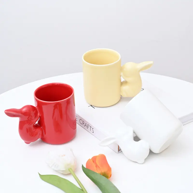 Cute Rabbit Handle Coffee Cup Ceramic Cartoon Animal Water Cup Breakfast Milk Cup Creative Mug Drinking Decorative Home Gifts