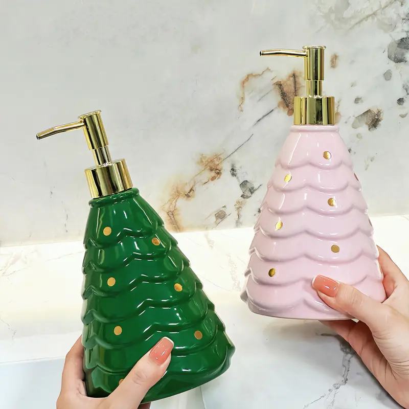 Creative Christmas Tree Pressing Emulsion Bottle Household Shampoo and Shower Gel Shampoo Water Bottle Ceramic Empty Bottle