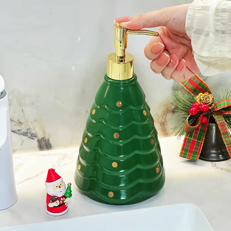 Creative Christmas Tree Pressing Emulsion Bottle Household Shampoo and Shower Gel Shampoo Water Bottle Ceramic Empty Bottle