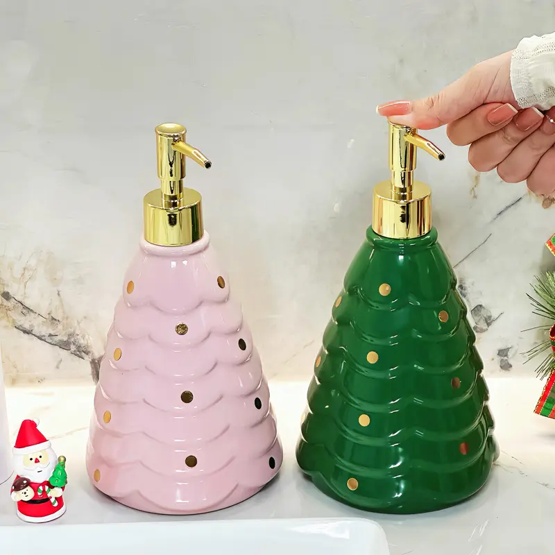 Creative Christmas Tree Pressing Emulsion Bottle Household Shampoo and Shower Gel Shampoo Water Bottle Ceramic Empty Bottle