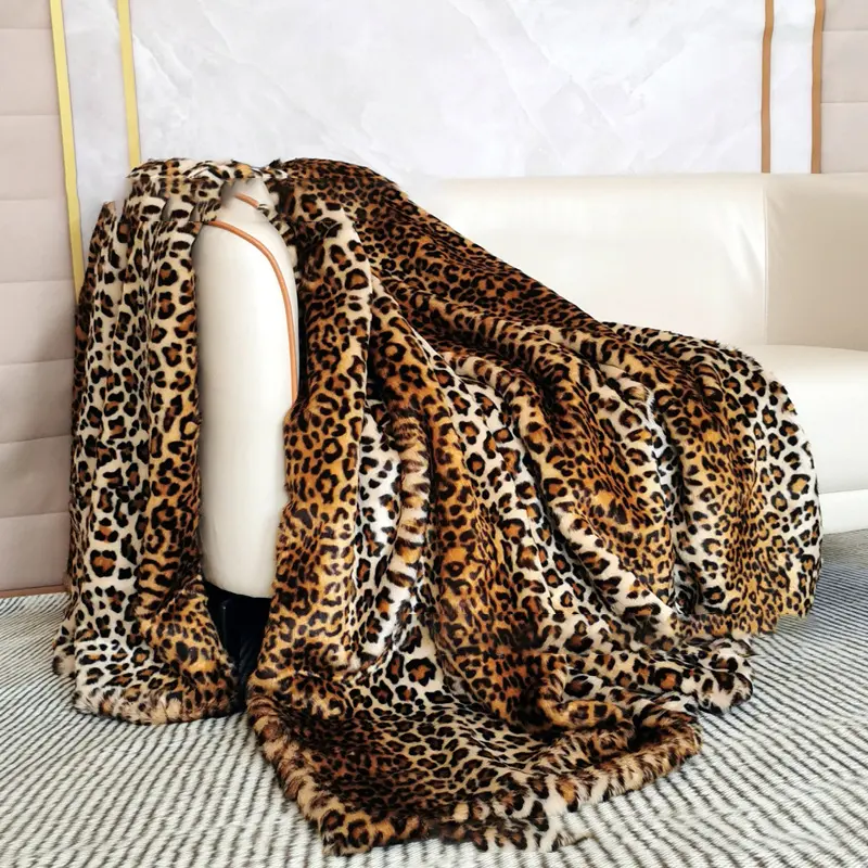 Winter Faux Leopard Print Blanket Warm Thicken Sofa Cover Soft Fur Throw Blankets Modern Luxury Cozy Home Decoration