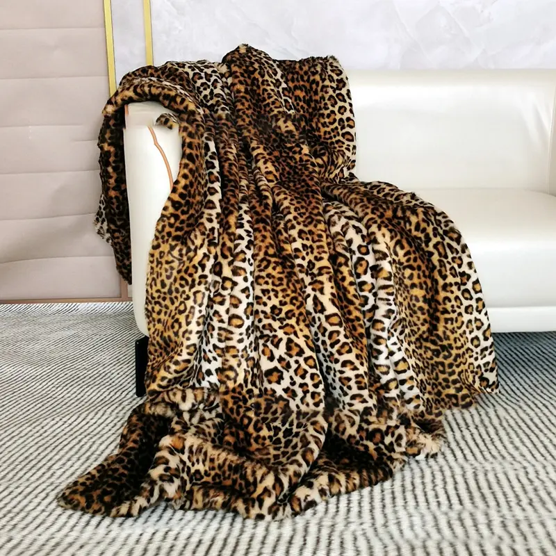 Winter Faux Leopard Print Blanket Warm Thicken Sofa Cover Soft Fur Throw Blankets Modern Luxury Cozy Home Decoration
