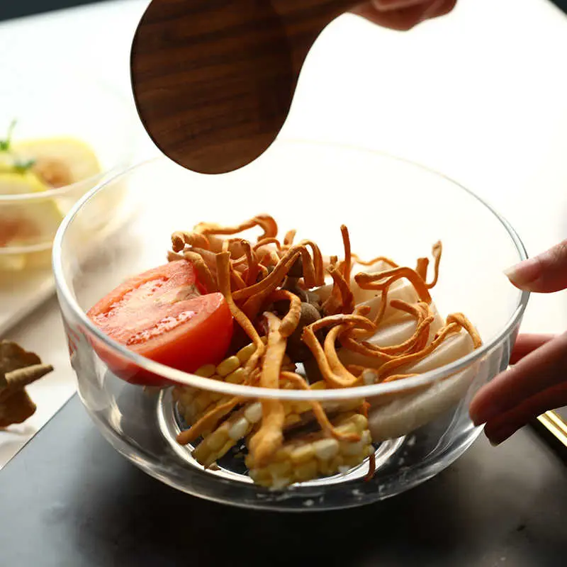 Transparent Glass Salad Bowl Household Kitchen Supplies Simple Vegetable Bowl Dessert Bowl Fruit Bowls