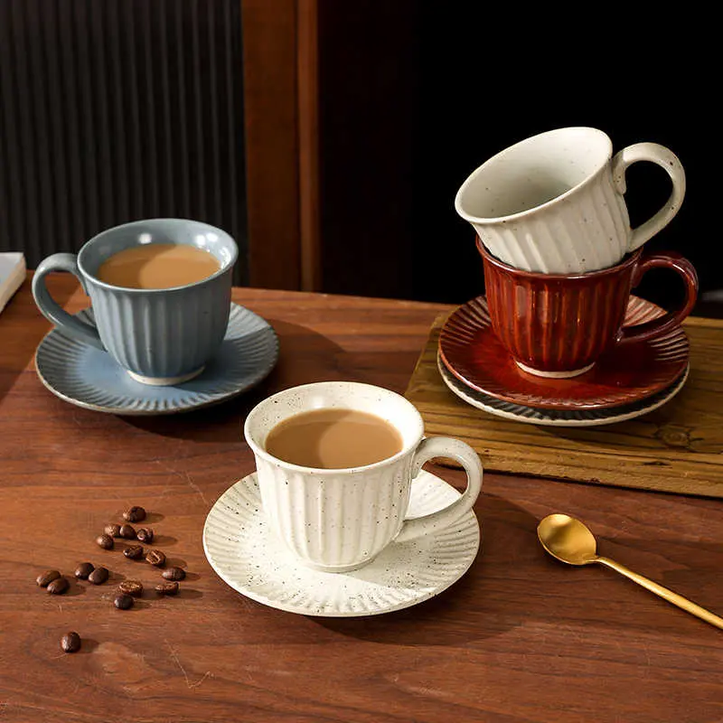 Japanese Rough Pottery Coffee Cup And Saucer 200ml Creative Ceramic Latte Cup Home Breakfast Cup Dessert Plate