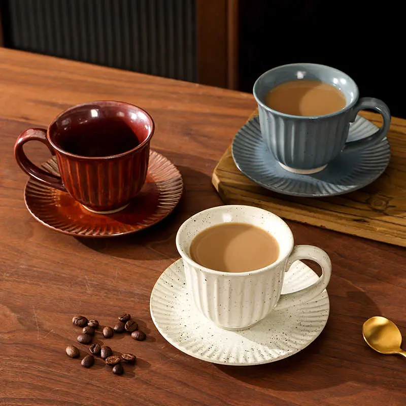 Japanese Rough Pottery Coffee Cup And Saucer 200ml Creative Ceramic Latte Cup Home Breakfast Cup Dessert Plate