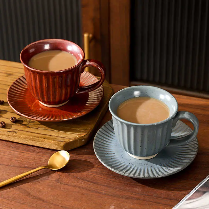 Japanese Rough Pottery Coffee Cup And Saucer 200ml Creative Ceramic Latte Cup Home Breakfast Cup Dessert Plate