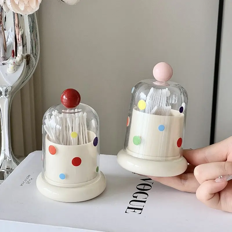 Household High-grade Dental Floss Storage Box with Lid Toothpick Box Creative Cotton Swab Jar Desktop Decorations Ornaments