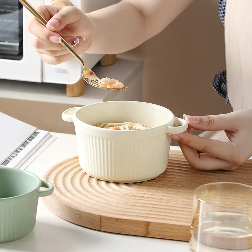 Solid Color Ceramic Amphora Bowl Vegetable Salad Plate Fruit Snack Dish Ice Cream Dessert Bowls Baking Utensils Tableware