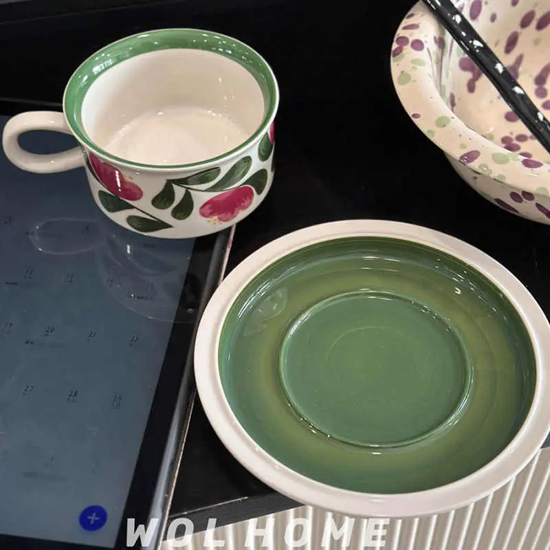 250ml Retro Ceramic Coffee Cups And Saucers Gift Exquisite Afternoon Tea Drinkware Household Printing Breakfast Cups Snack Plate