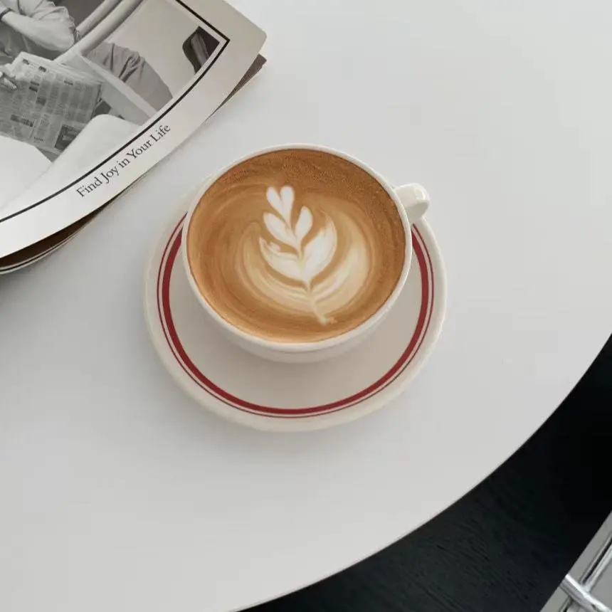 Korea Letters Coffee Cup Saucer Set Breakfast Ceramic Milk Mug Dessert Plate Afternoon Tea Cups Kitchen Tableware