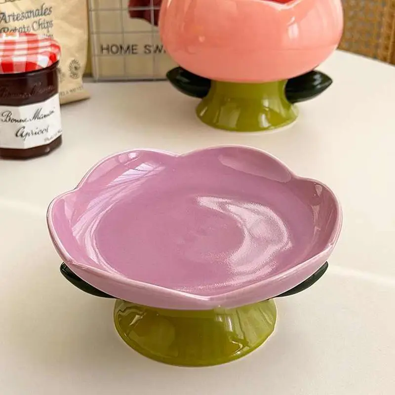 Creative Flower Design Ceramic Tall Ice Cream Bowl Cute Snack Dessert Tray Delicate Yoghurt Bowl Girls Gift