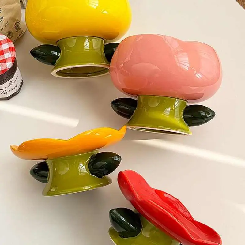 Creative Flower Design Ceramic Tall Ice Cream Bowl Cute Snack Dessert Tray Delicate Yoghurt Bowl Girls Gift