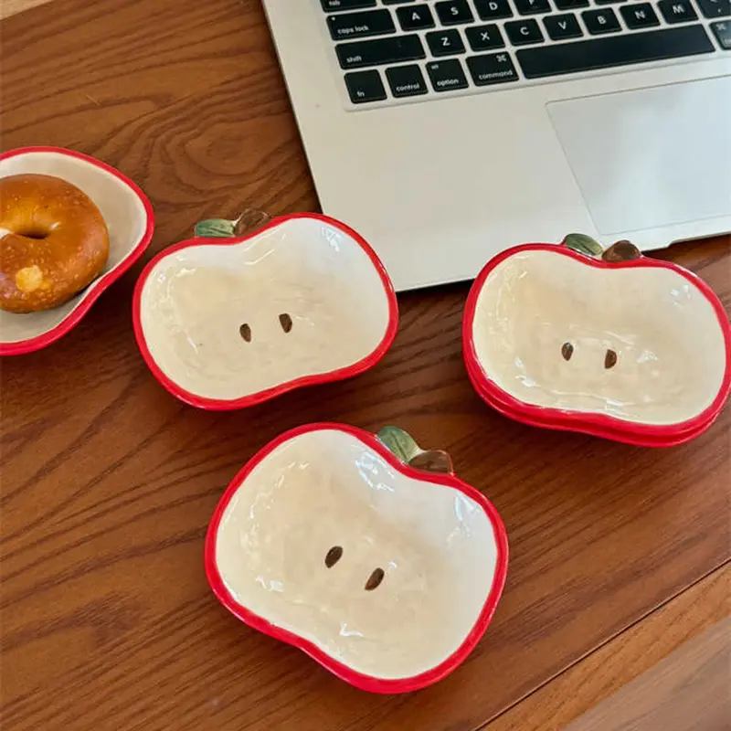 Cute Apple Shaped Ceramic Small Dish Household Creative Soy Sauce Vinegar Saucer Mini Fruit Dipping Disc Tableware