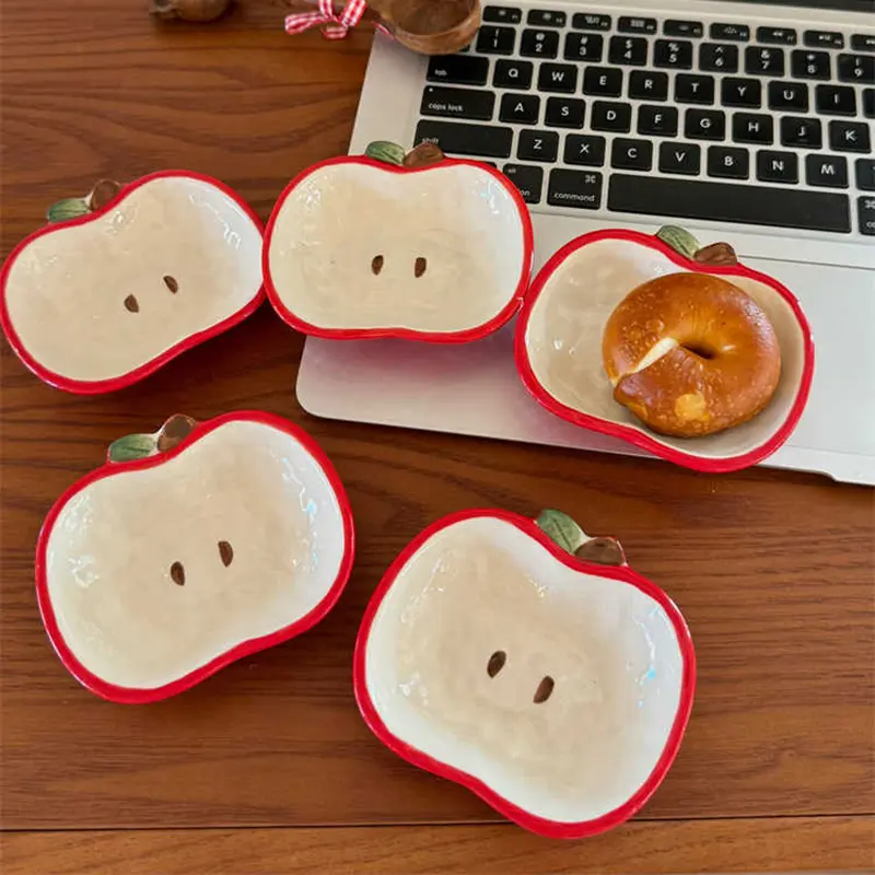 Cute Apple Shaped Ceramic Small Dish Household Creative Soy Sauce Vinegar Saucer Mini Fruit Dipping Disc Tableware