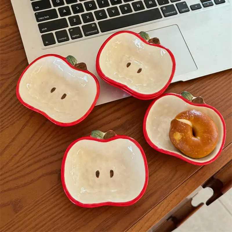 Cute Apple Shaped Ceramic Small Dish Household Creative Soy Sauce Vinegar Saucer Mini Fruit Dipping Disc Tableware