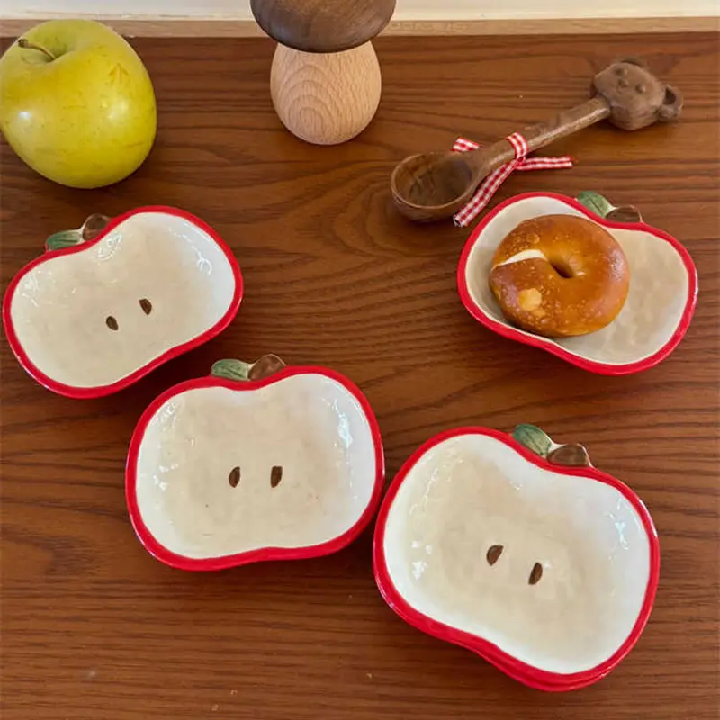 Cute Apple Shaped Ceramic Small Dish Household Creative Soy Sauce Vinegar Saucer Mini Fruit Dipping Disc Tableware